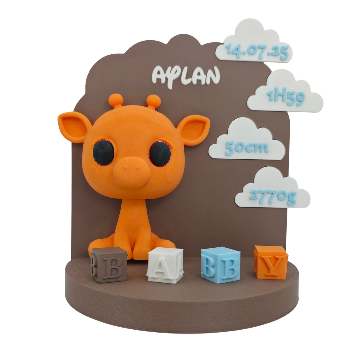 Plaque de naissance personnalisée Girafe avec prénom et informations de bébé